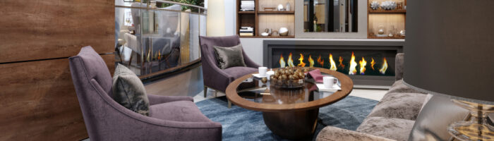 Hotel,Lobby,Rest,Area,With,Fireplace,And,Half-books.,3d,Rendering