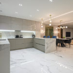 Luxury,Large,Modern,White,Marble,Kitchen,United,With,Dining,Room